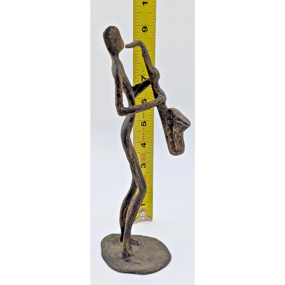Vintage Brutalist Cast Metal Sculpture Saxophone Player Figure Statue 9” - Picture 5 of 6
